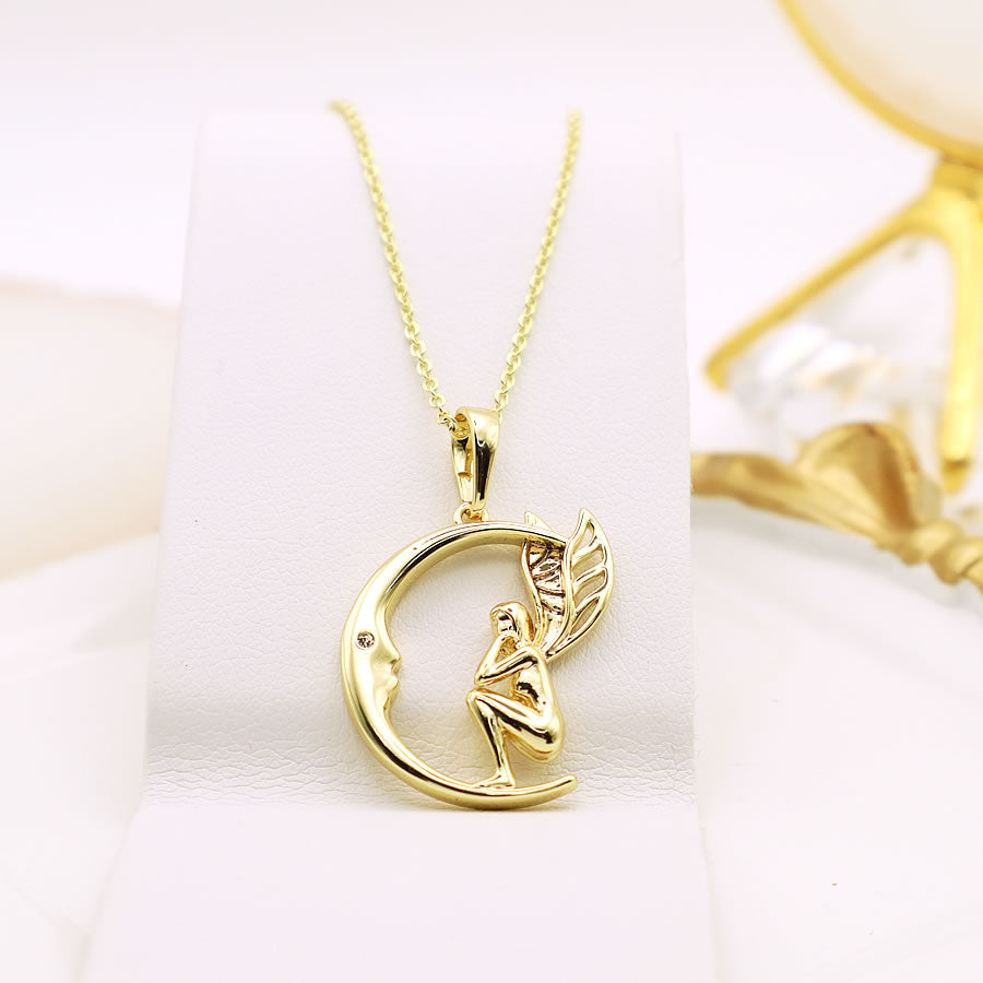 14 K Gold Plated Moon Fairy pendant with white zirconia