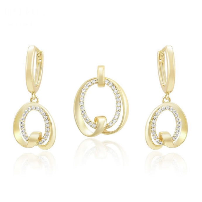 14 K Gold Plated pendant and earrings set with white zirconia
