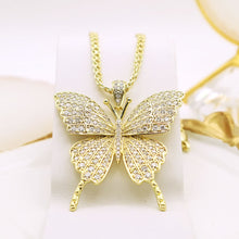 Load image into Gallery viewer, Luxury 14 K Gold Plated butterfly pendant and necklace  with white zirconia
