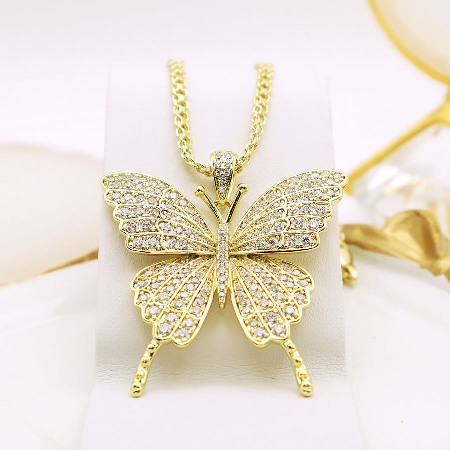 Luxury 14 K Gold Plated butterfly pendant and necklace  with white zirconia