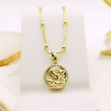 Load image into Gallery viewer, 14 K Gold Plated Virgin Mary and Jesus pendant with white zirconium
