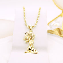 Load image into Gallery viewer, 14 K Gold Plated Pregnant Woman pendant with white zirconia
