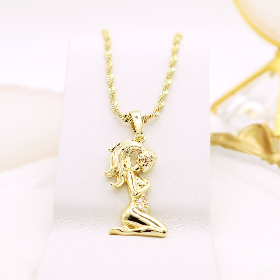14 K Gold Plated Pregnant Woman pendant with white zirconia