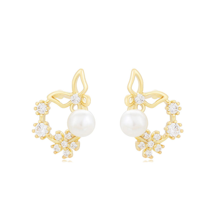 14 K Gold Plated butterfly flower earrings with white zirconia