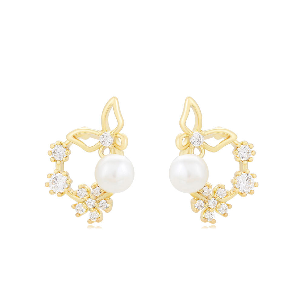 14 K Gold Plated butterfly flower earrings with white zirconia
