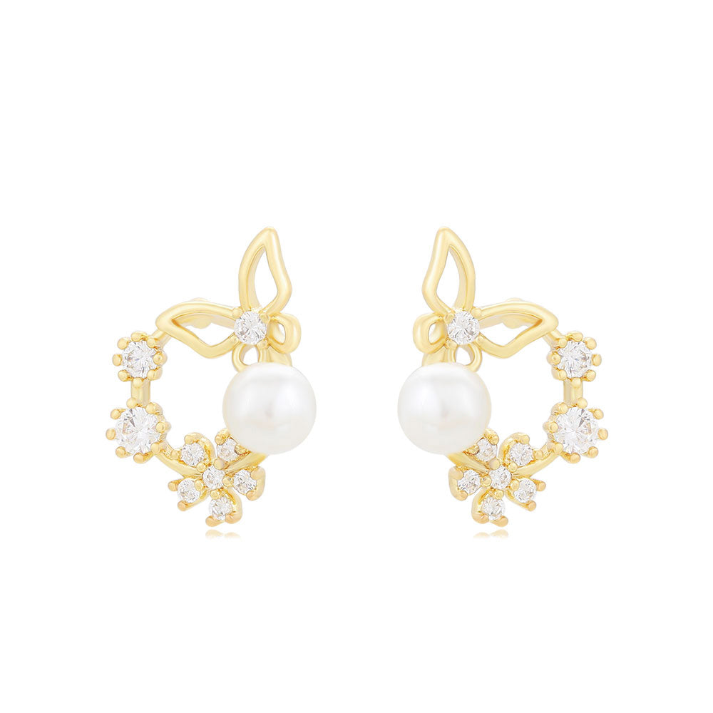 14 K Gold Plated butterfly flower earrings with white zirconia