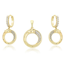 Load image into Gallery viewer, 14 K Gold Plated jaguar pendant and earrings set with white zirconia
