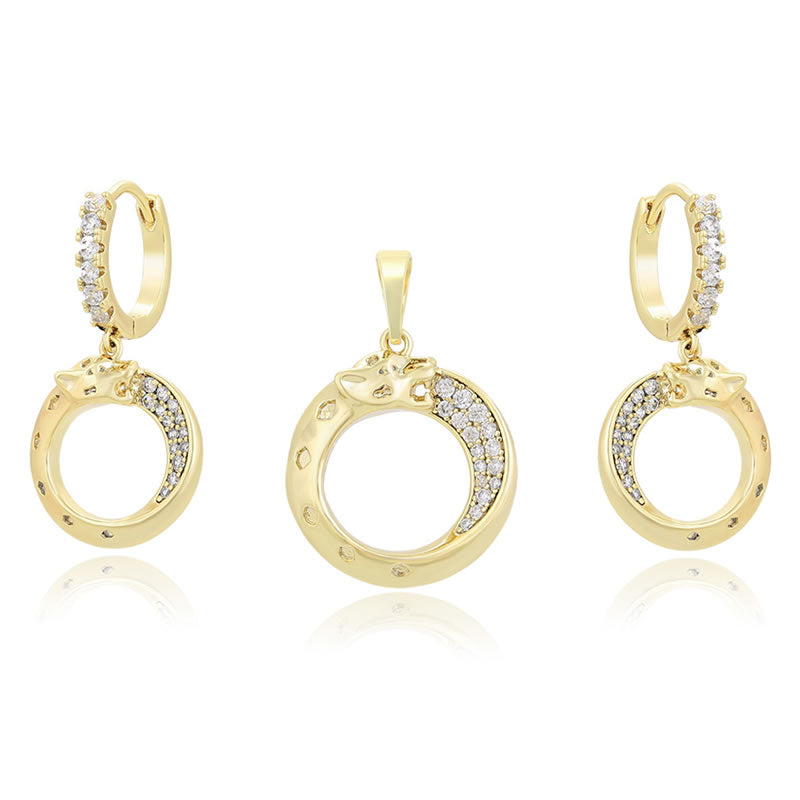 14 K Gold Plated jaguar pendant and earrings set with white zirconia