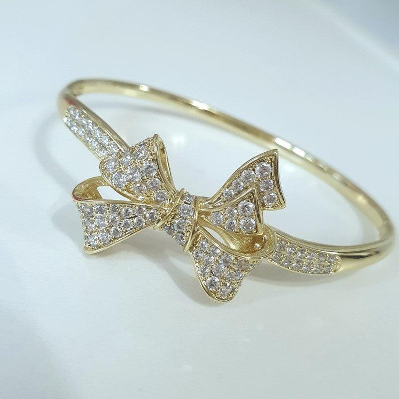 Luxury 14 K Gold Plated bow bangle with white zirconium - BIJUNET